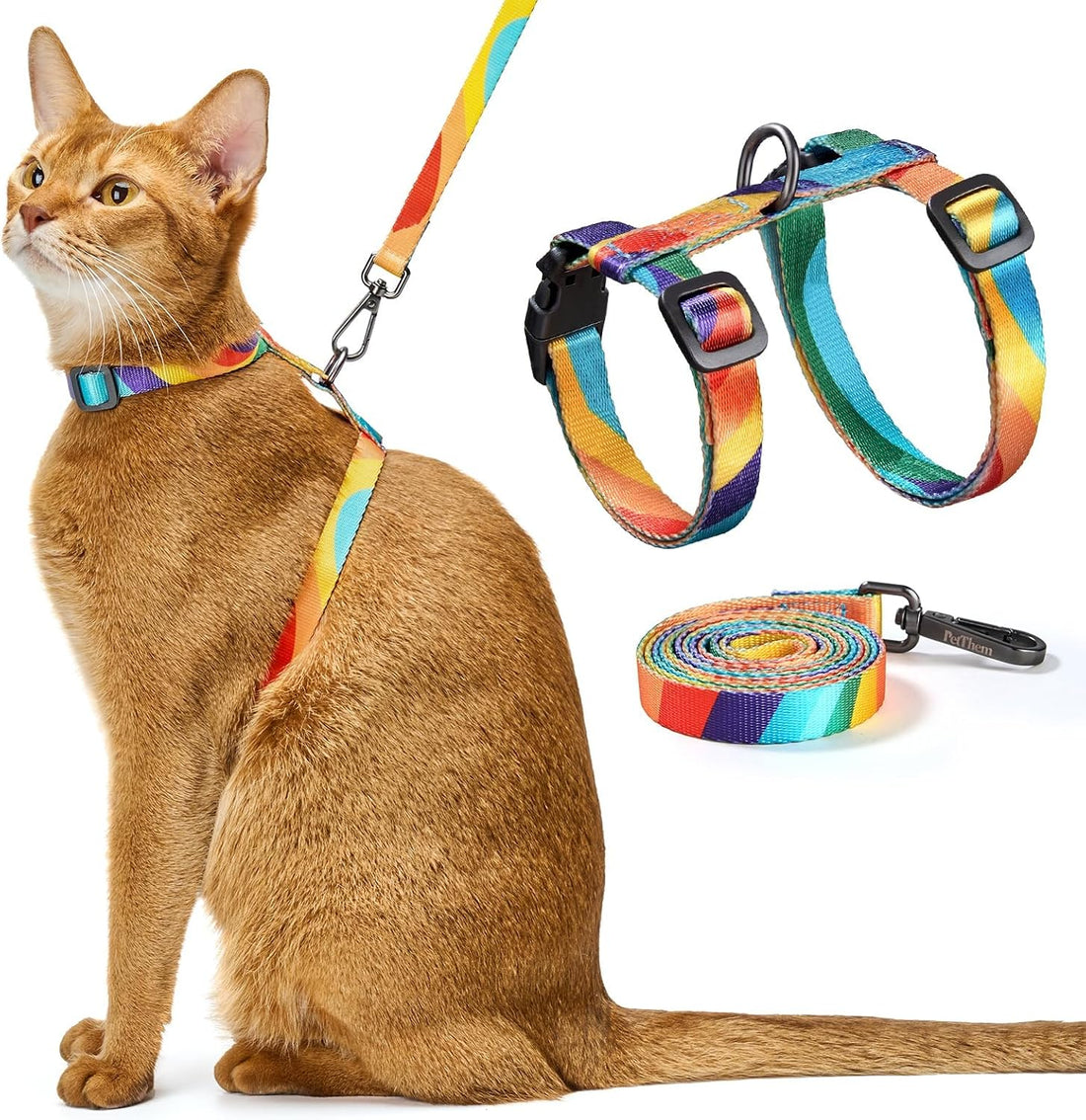 PetThem Adjustable Cat Harness and Leash Set Escape Proof (Black)