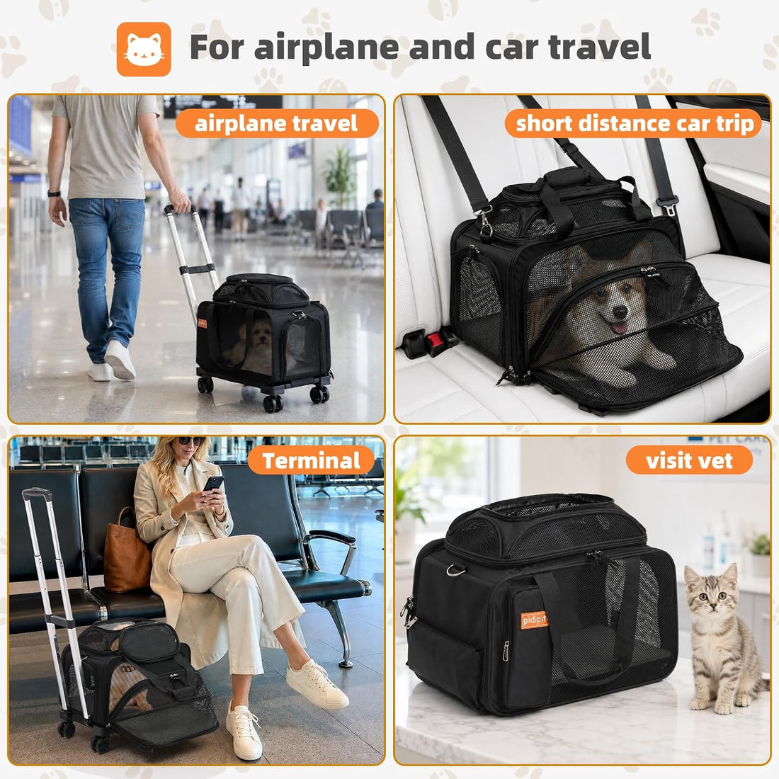 pidipiti 18x11x11 TSA Airline Approved Expandable pet Carrier