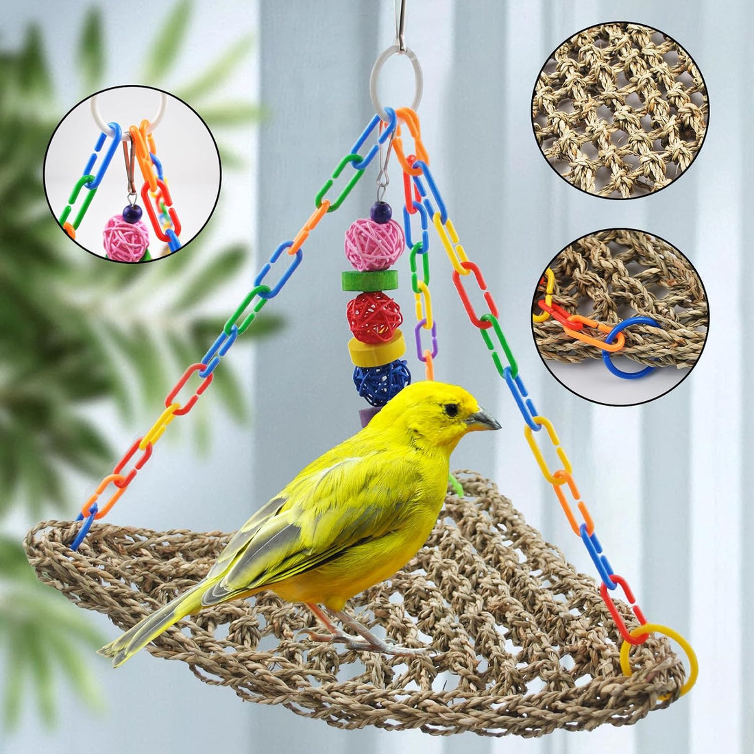 MUYG Large Seagrass Mat for Birds,Triangle Cockatiel Seagrass Hammock