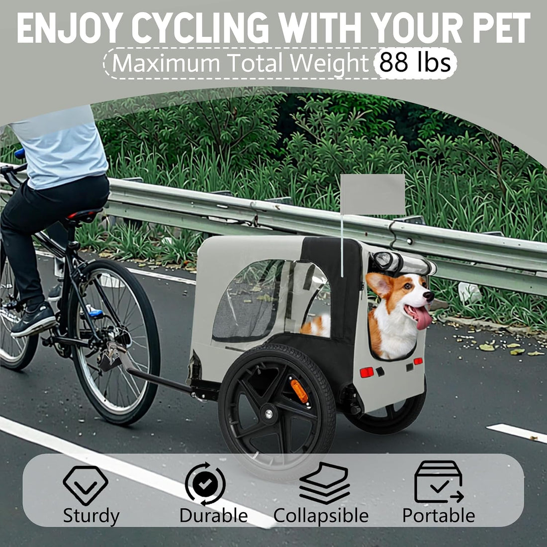 KEIKI Dog Bike Trailer with Built-in Leash