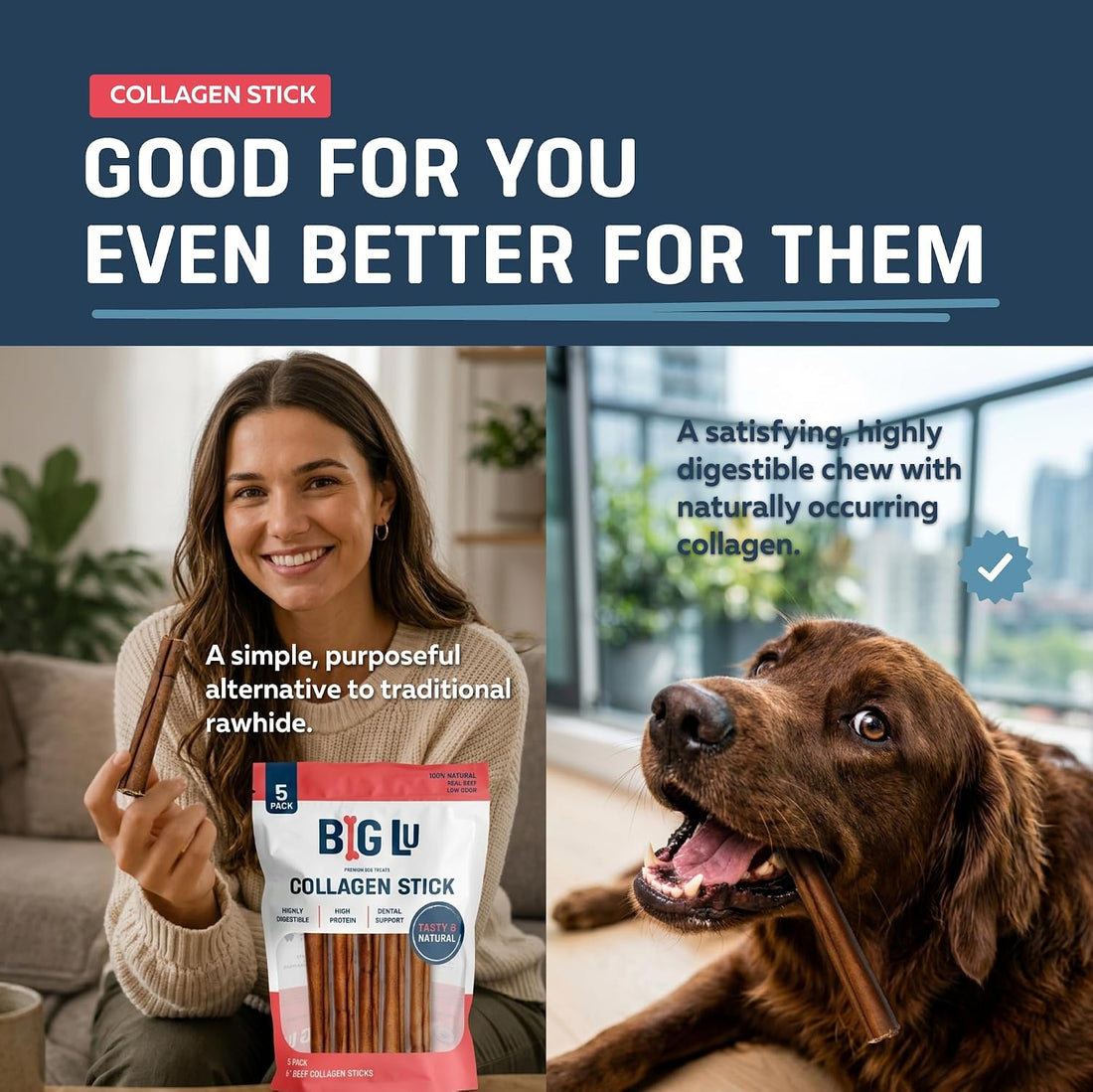 Big Lu -Beef Collagen Sticks for Dogs, 12 Inch