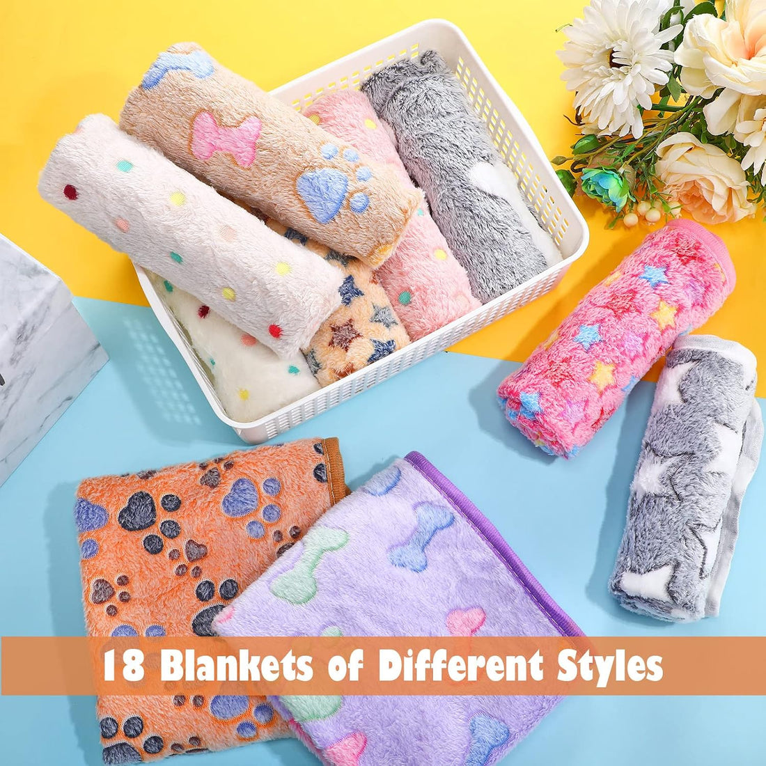 Chumia 18 Pcs Fleece Puppy Blanket for Dog Cat