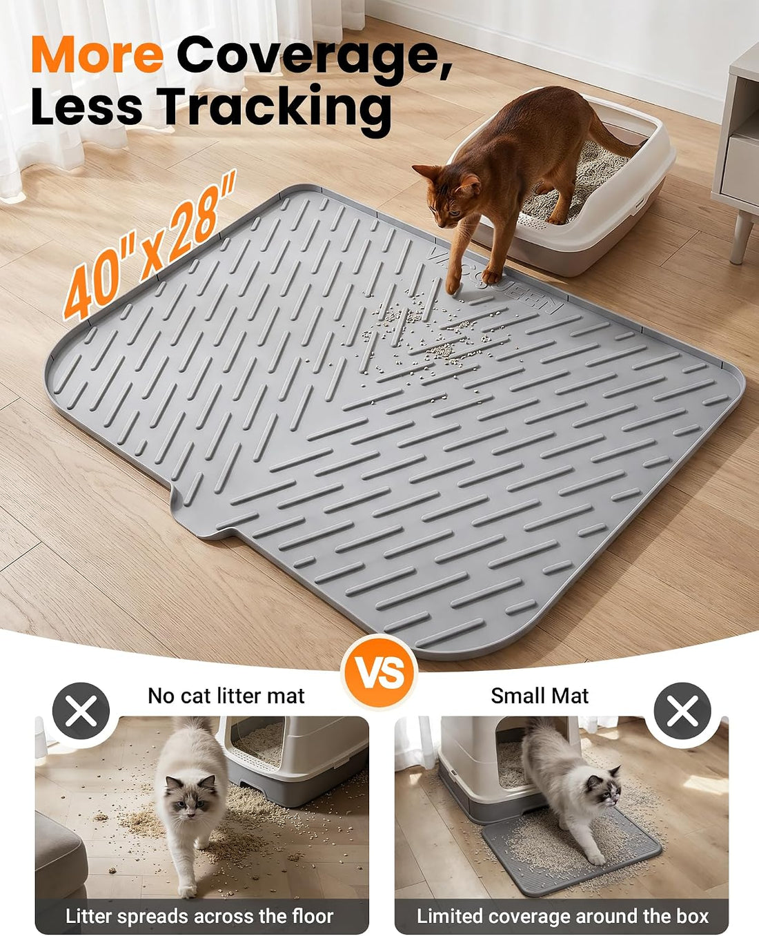 XL Silicone Cat Litter Mat, 40 x 28 Inch, Large Litter Box Mat, Gray