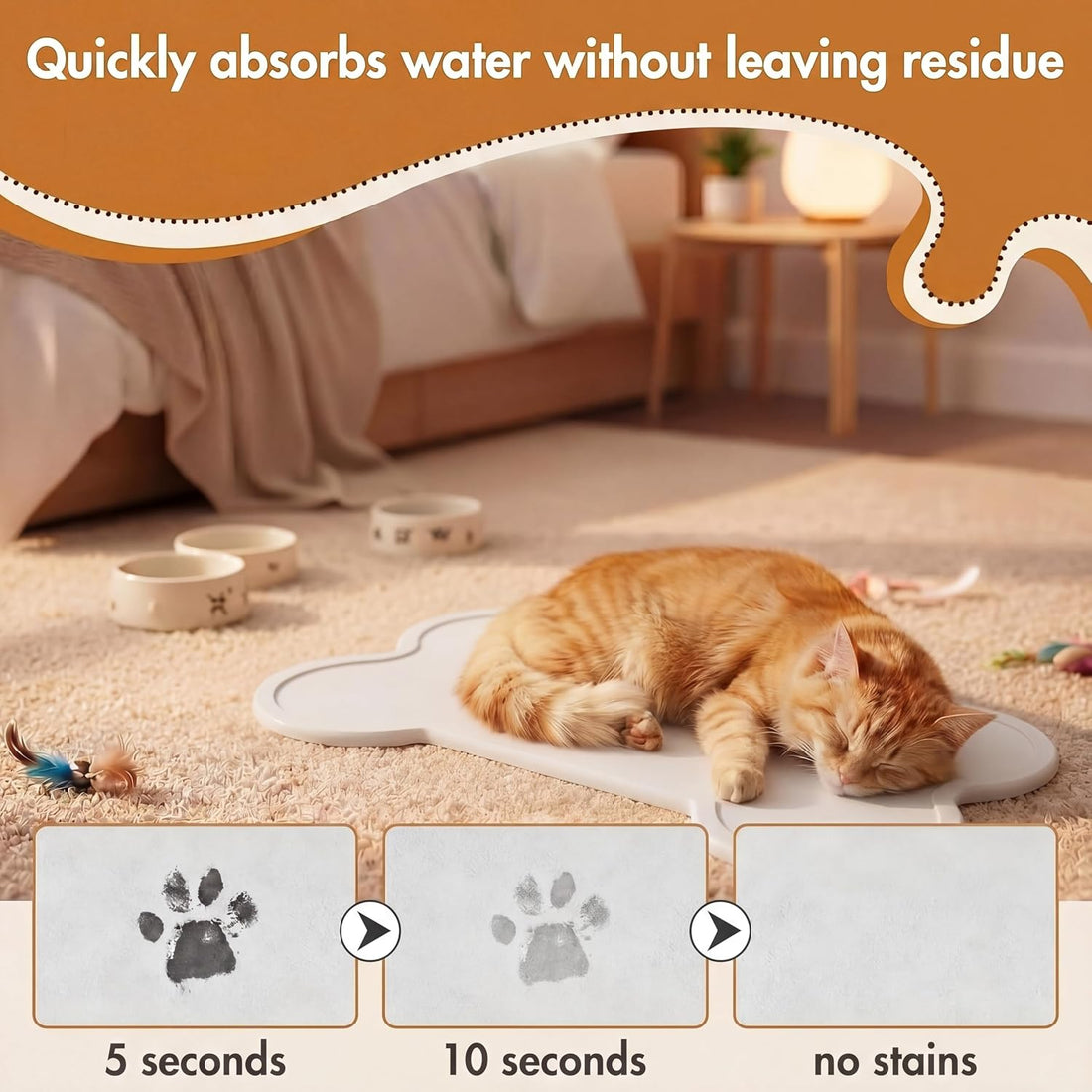 Stone Dry Mat for Pets, 16" x 10" Diatomaceous Earth Pet Feeding Mat