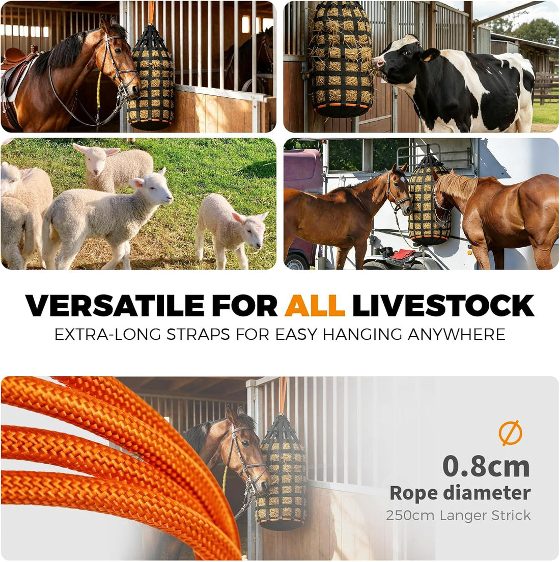 Hay Nets for Horses, XXL Hay Feeder, Reinforced Bottom, 44 lb Capacity