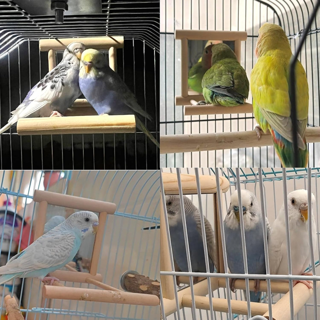 Hamiledyi Bird Mirror Parakeet Mirror Perch Stand Wooden Swing Mirror