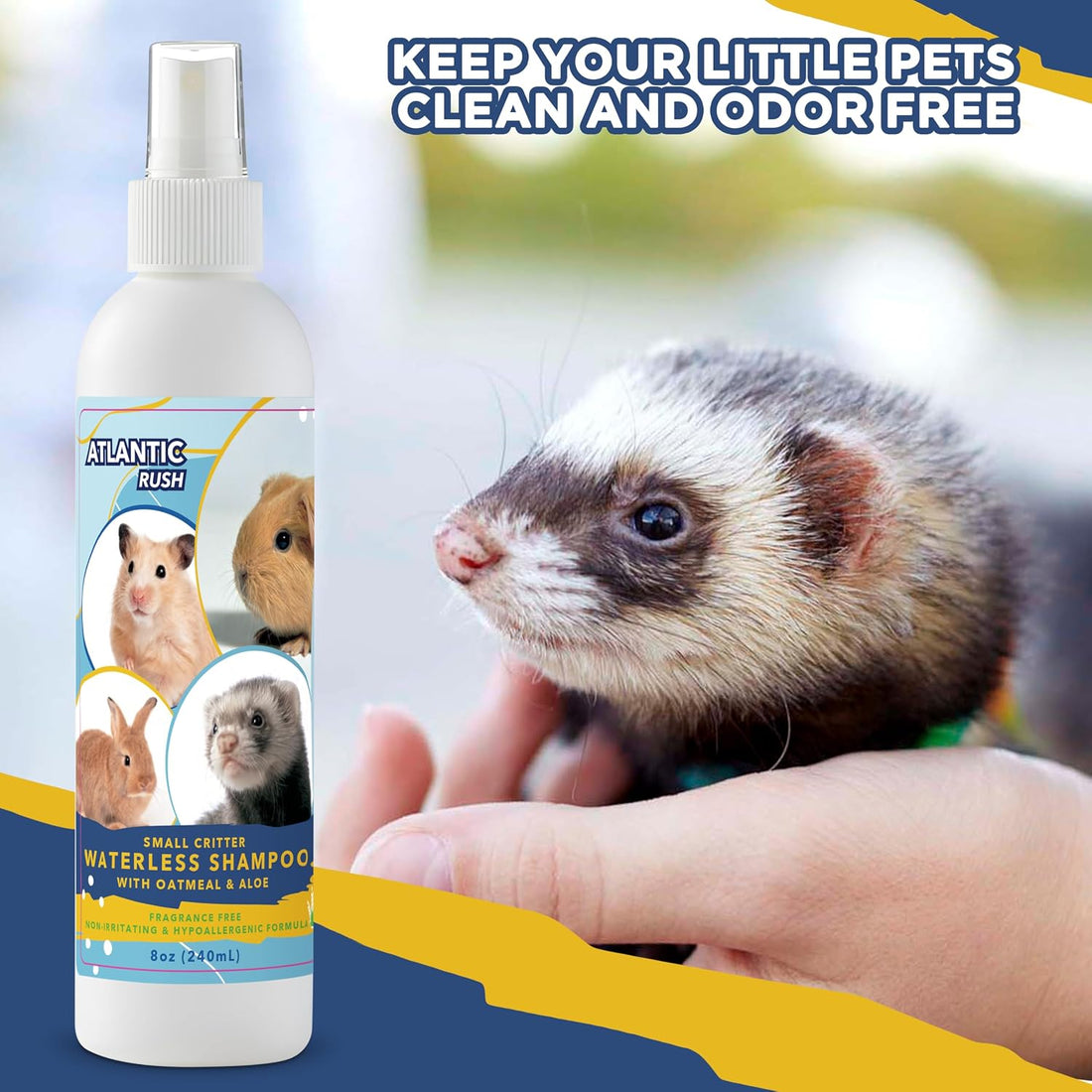 Atlantic Rush Waterless Shampoo for Small Pets- 8oz Pet Spray
