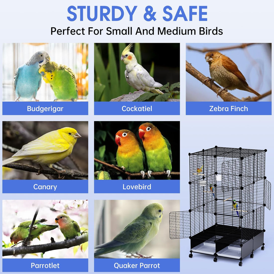 Flight Bird Cage, Large Metal Parakeet Cage with Wheels