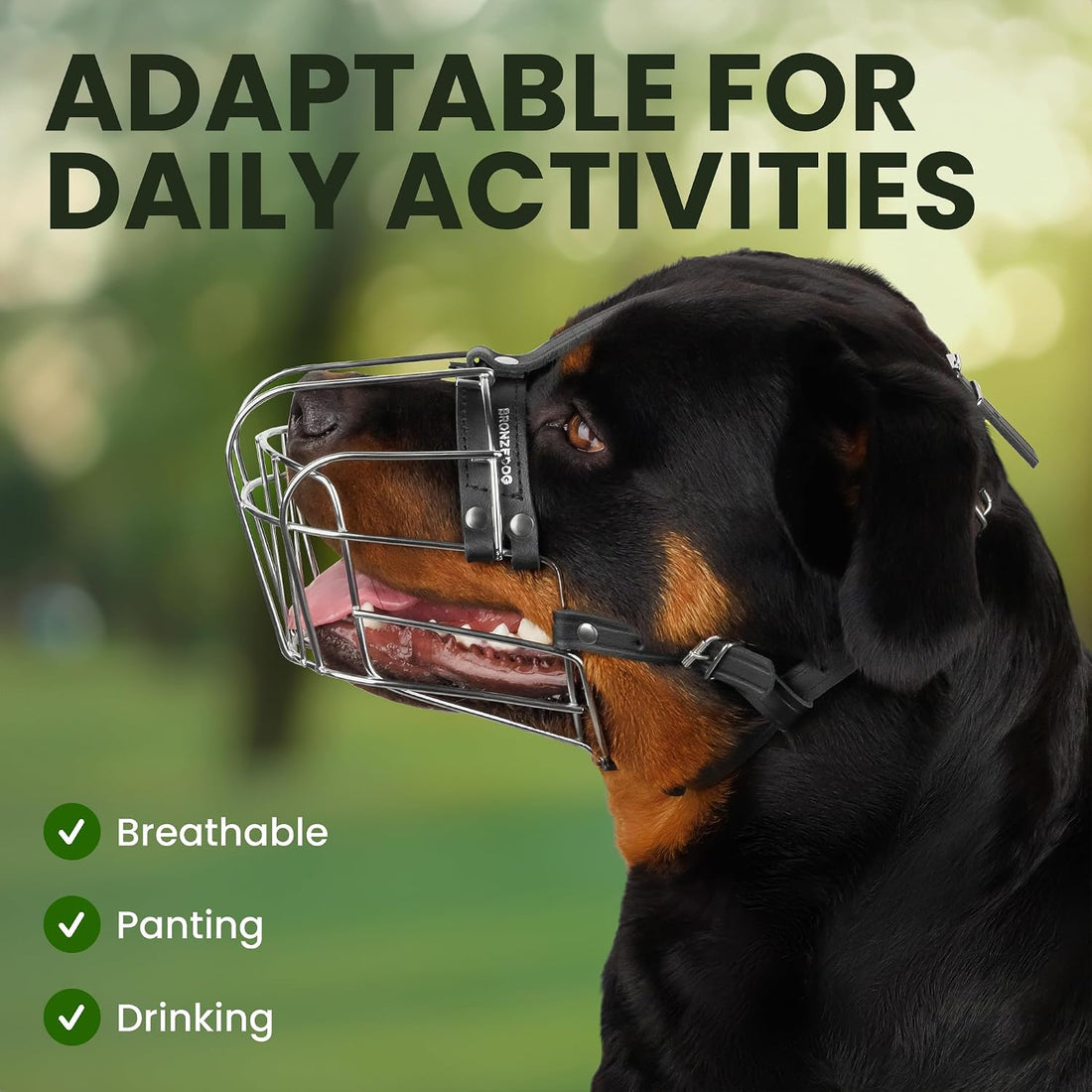BRONZEDOG Stainless Steel Wire Basket Dog Muzzle for Rottweiler
