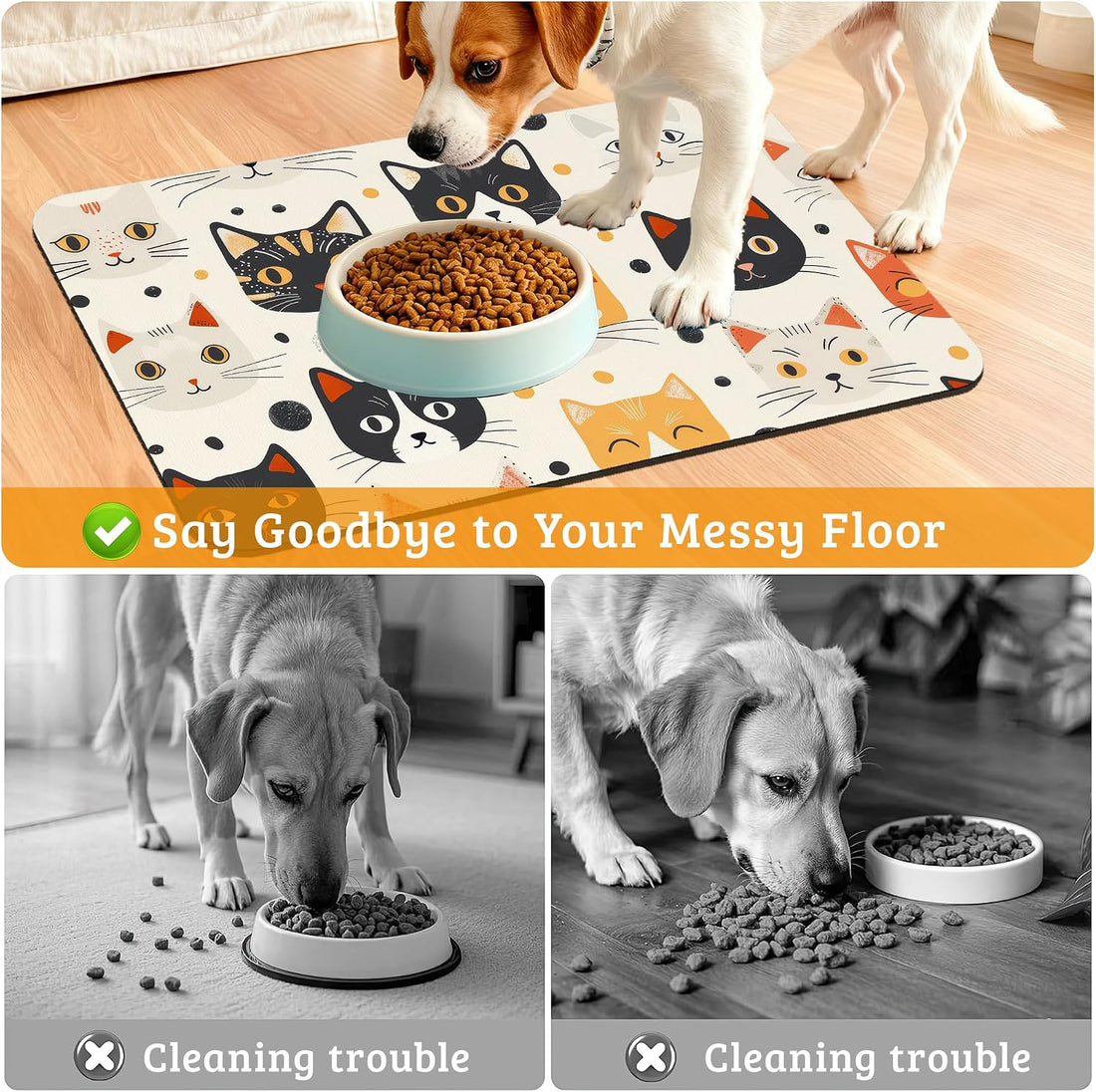 Cats Dog Cat Food Mat,Absorbent Waterproof Placemat for Food