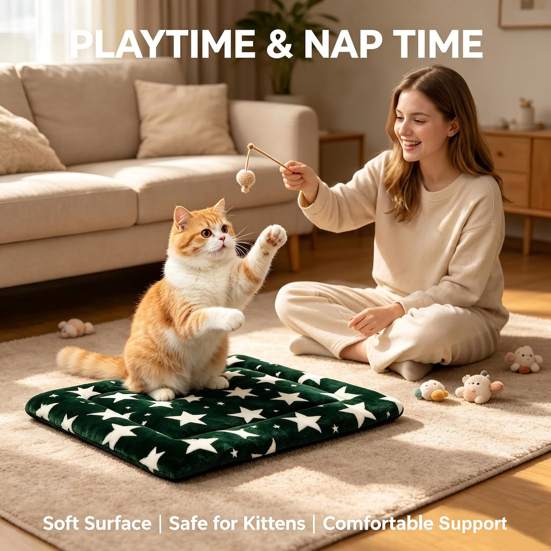 Dog Bed Mat,Reversible & Ultra Soft Kennel Pad-Machine Washable Pet