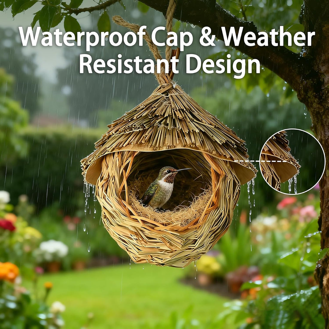 2 Pack Hanging Bird Nest, Handwoven Natural Grass Bird House