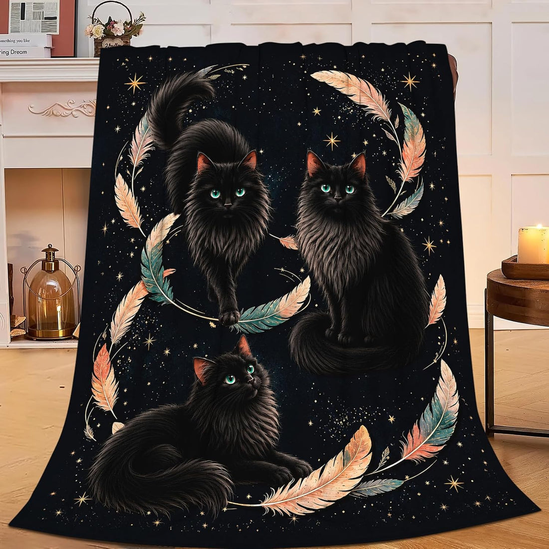 Black Cat Blanket for Cat Lovers Cat Throw Stuff Gifts