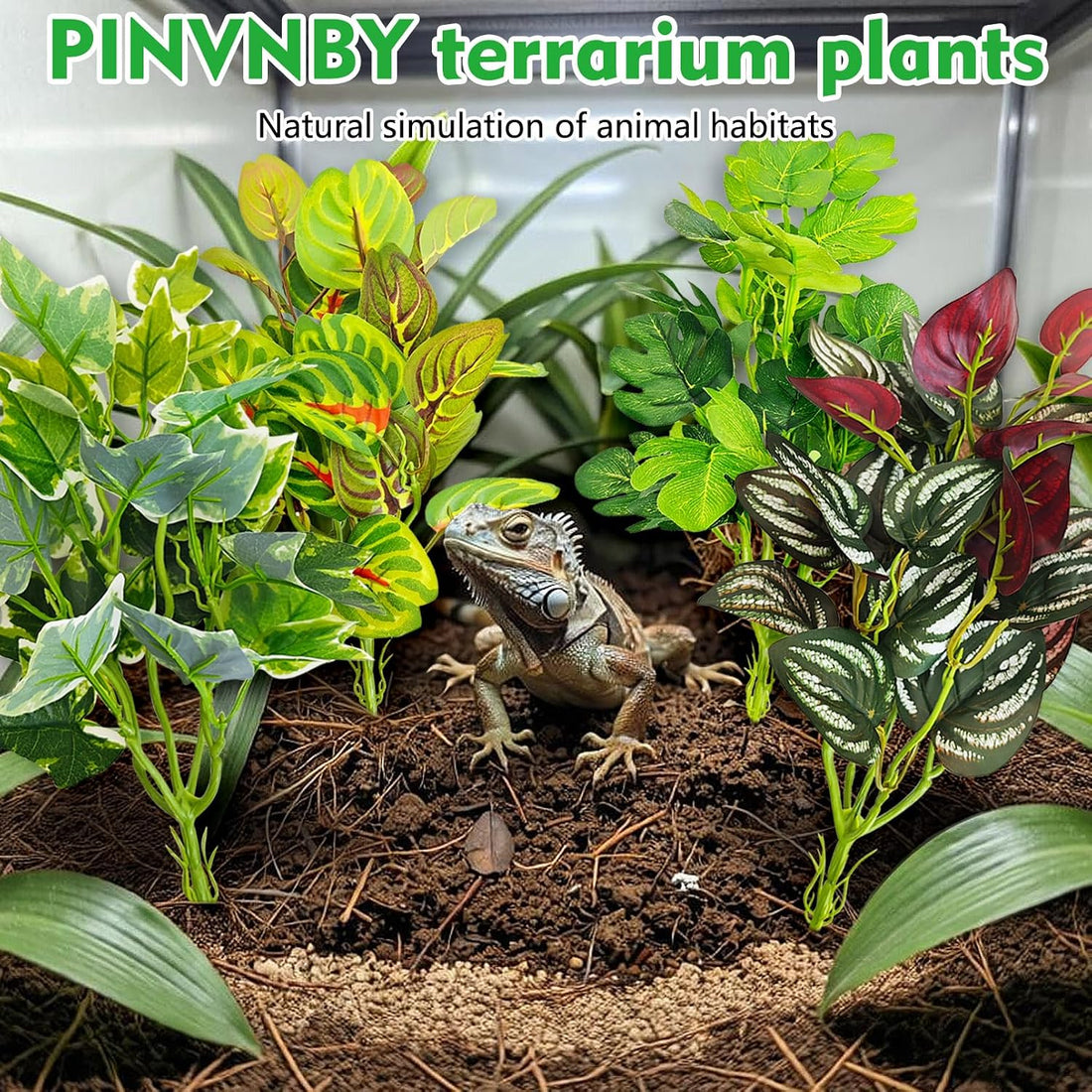 PINVNBY Reptile Terrarium Plants Hanging Artificial Lizards Habitat