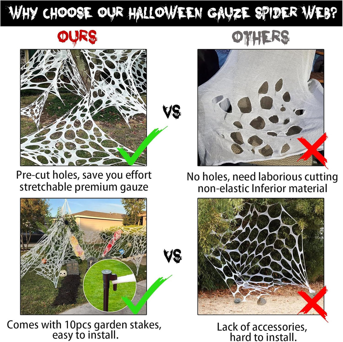 Runleo 2 Pack Giant Spider Webs Halloween Decorations Outdoor Beef