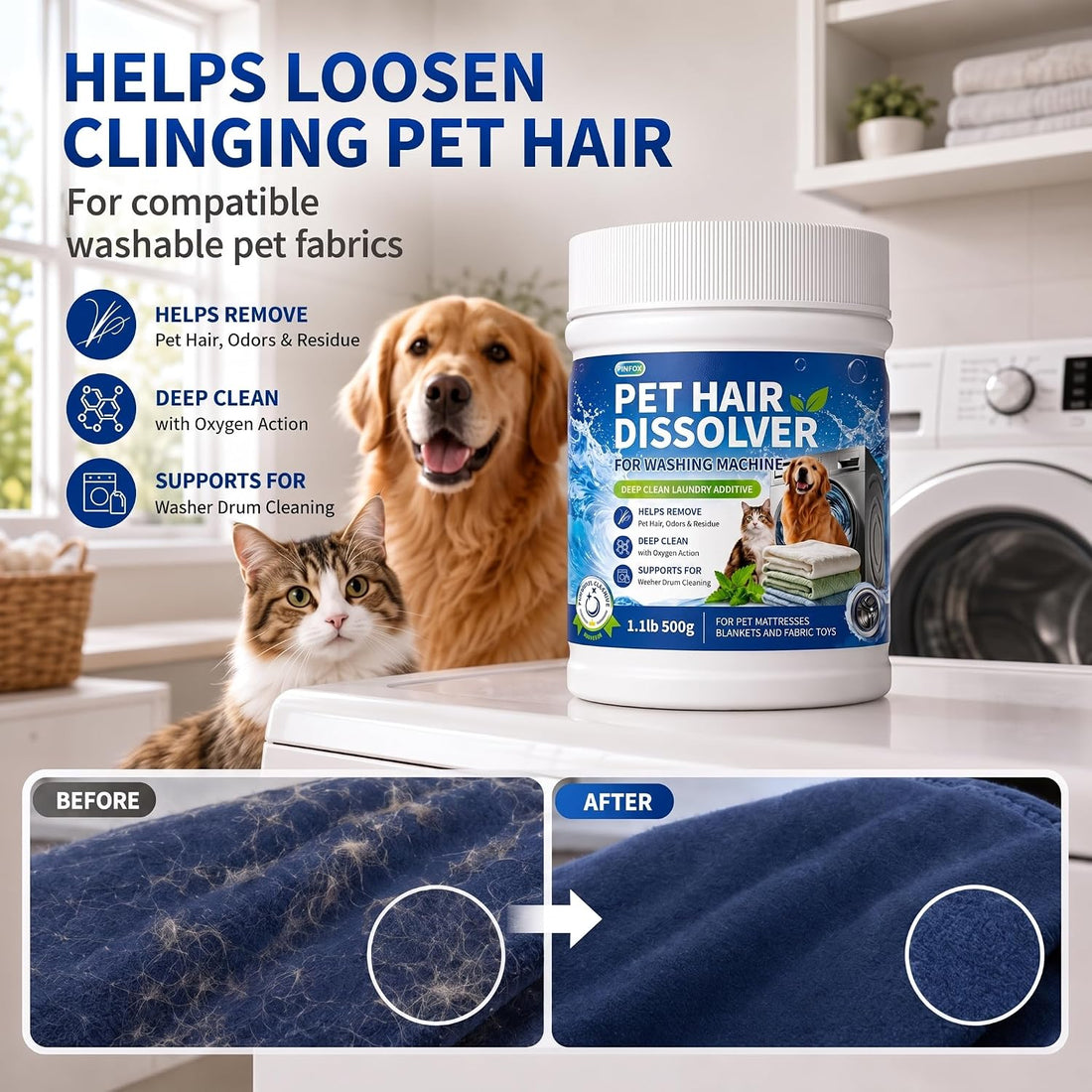 Hair Dissolving Laundry Powder for Dog & Cat Bedding, 500g