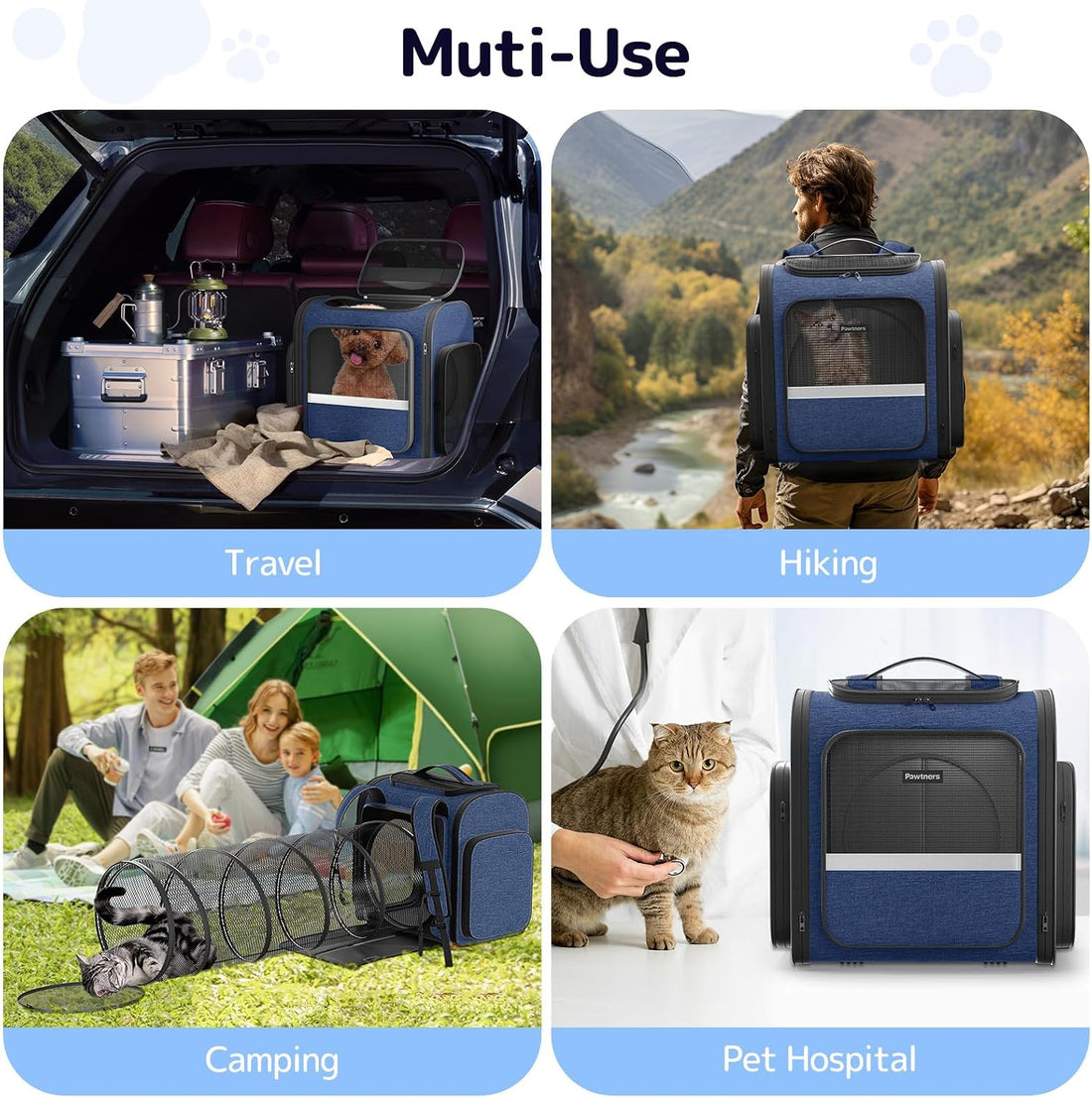 Pawtners Cat Backpack with Play Tunnel, Design for Carrying Playing