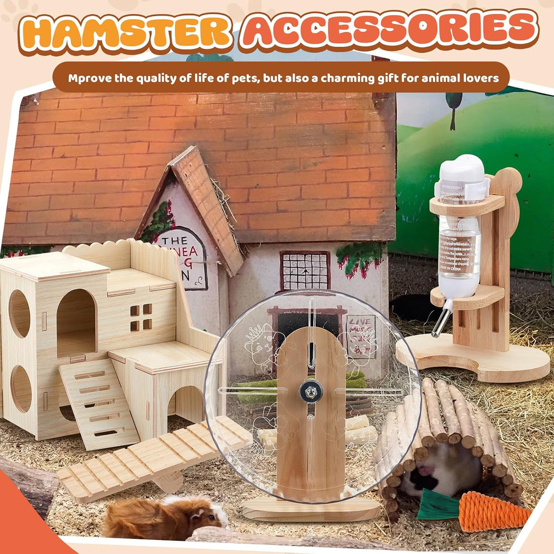 18 Pcs Hamster Cage Accessories Silent Hamster Wheel 15 Toys Set