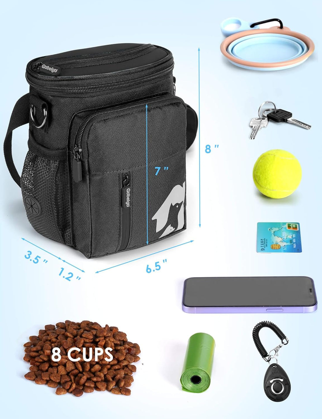 Gobeigo 8 Cup Dog Treat Pouch and Training Clicker