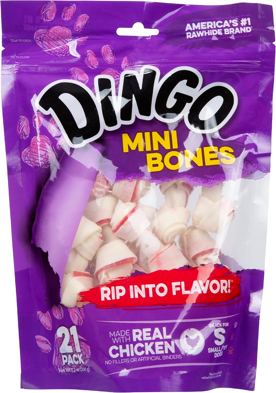 Dingo Mini Bone Rawhide Dog Treat For Small Dogs, 21 Count