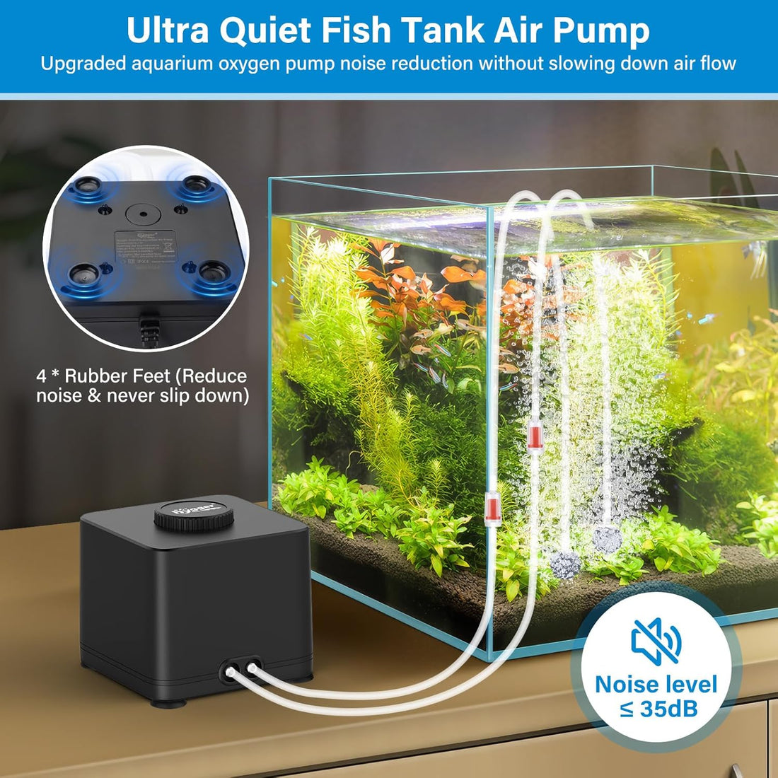 hygger Aquarium Air Pump, Quiet Adjustable Fish Tank Air Pump