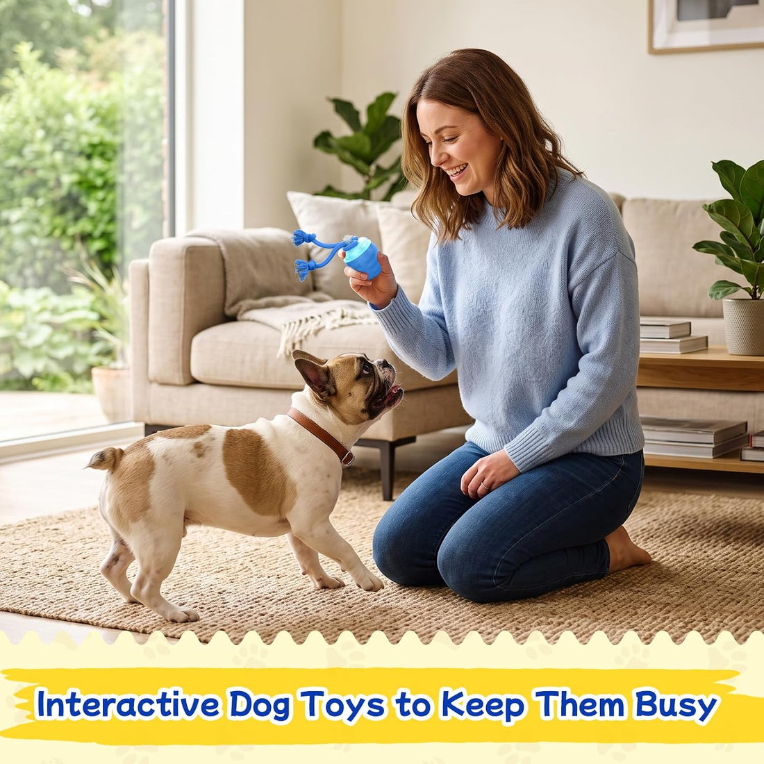 Interactive Dog Toys, Automatic Rolling Dogs Toy with Rope