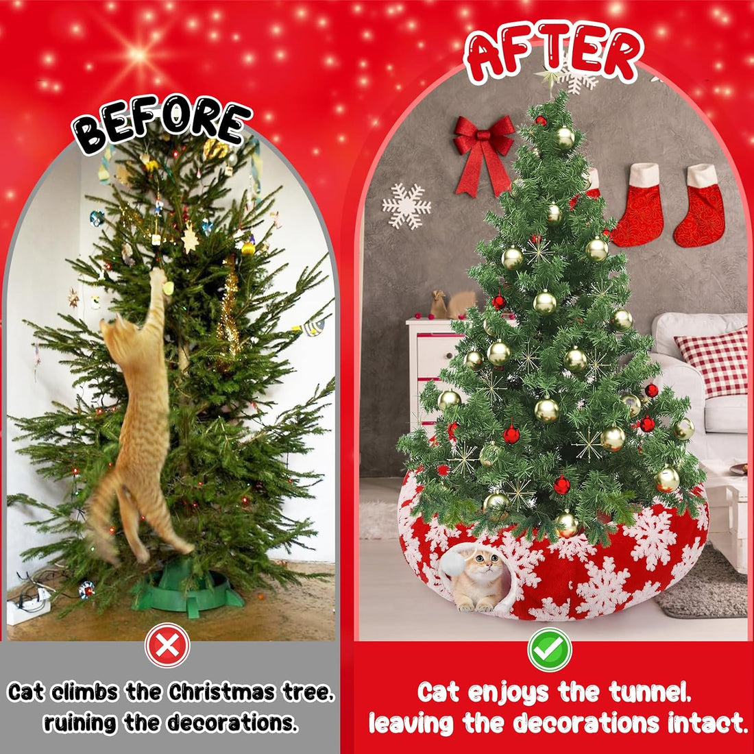 Cat Tunnel Christmas Tree Skirt for 5-7.5ft Trees