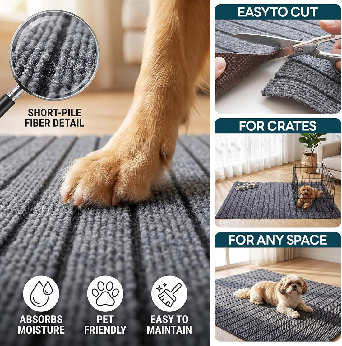 31.5 x 47 inches Dog Crate Mat — Waterproof, Non-Slip Dog Crate Mat