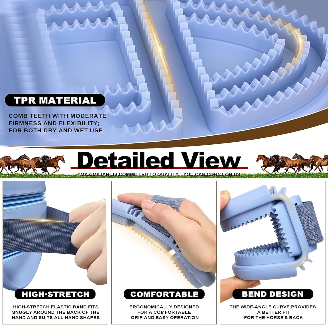 Blue Flexible&Bendable Curry Comb for Horses&Dogs Grooming Brush