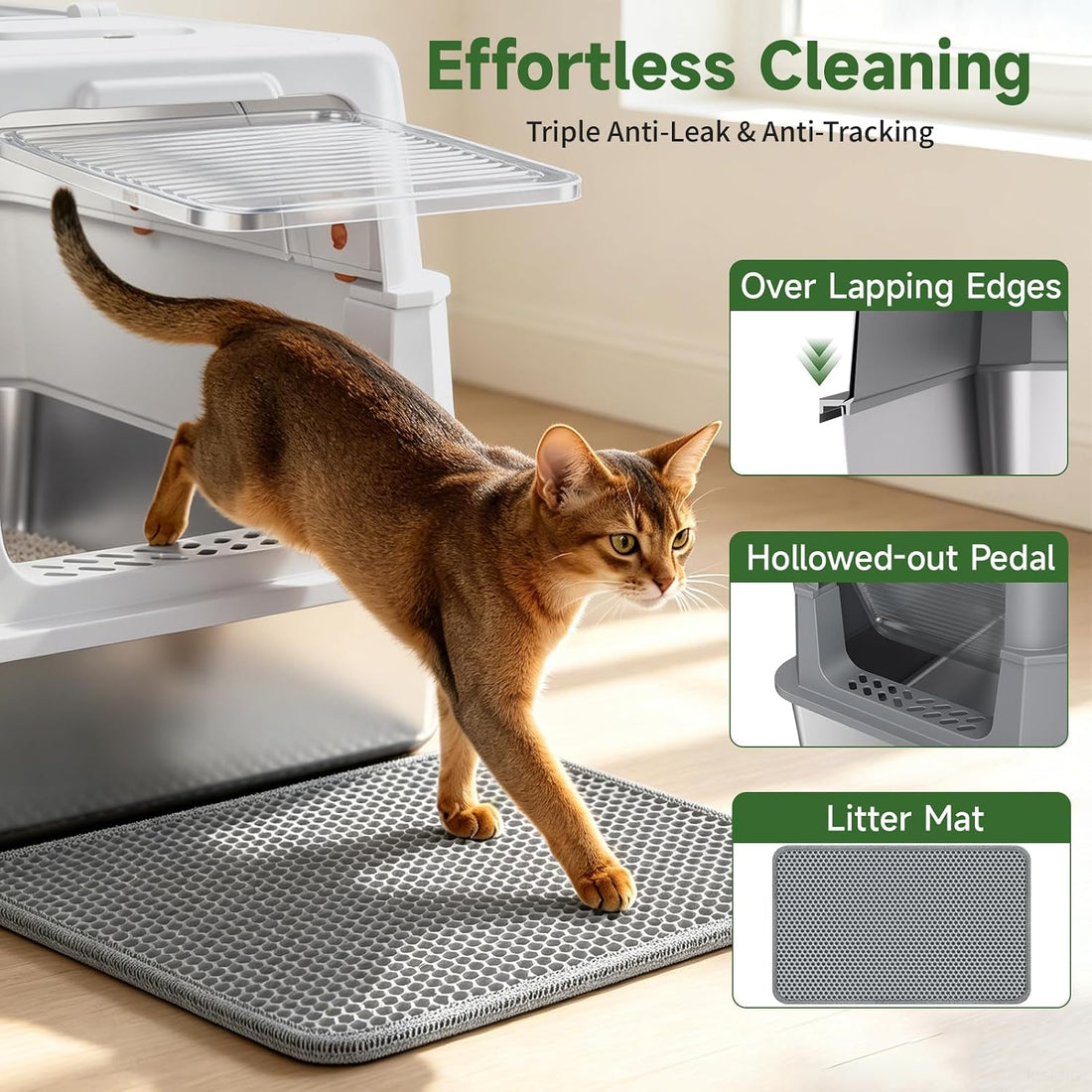 XL Enclosed Stainless Steel Litter Box with Lid, Light Gray