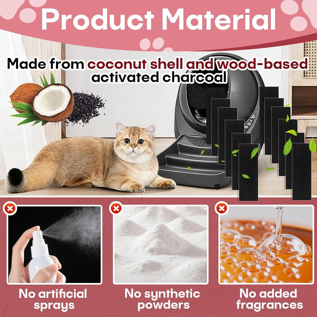 12-Pcs 10 x 3.6 x 0.25 in Activated Carbon Litter Box Filter