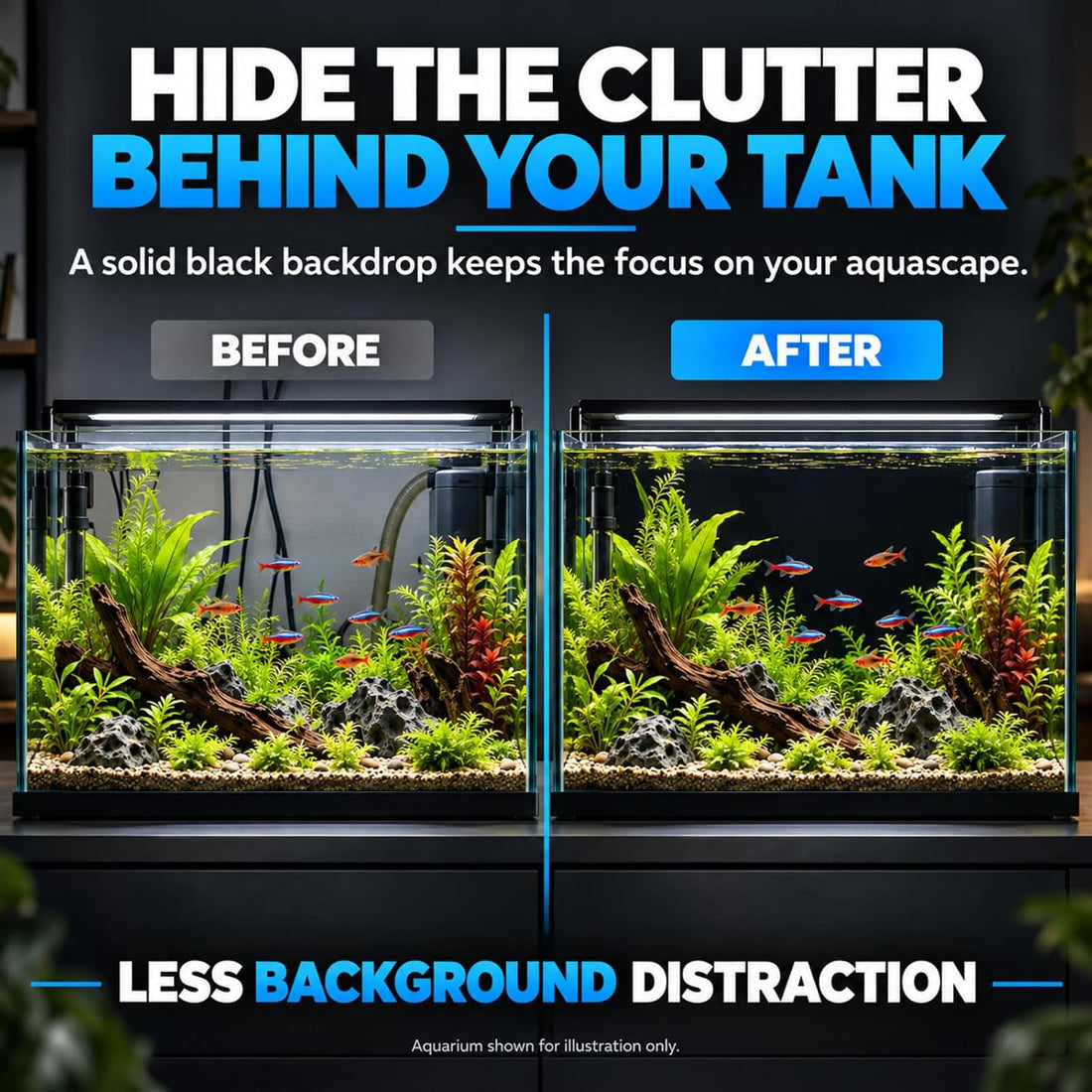 Black Aquarium Background Film, 39 x 16 in, Static Cling Fish Tank