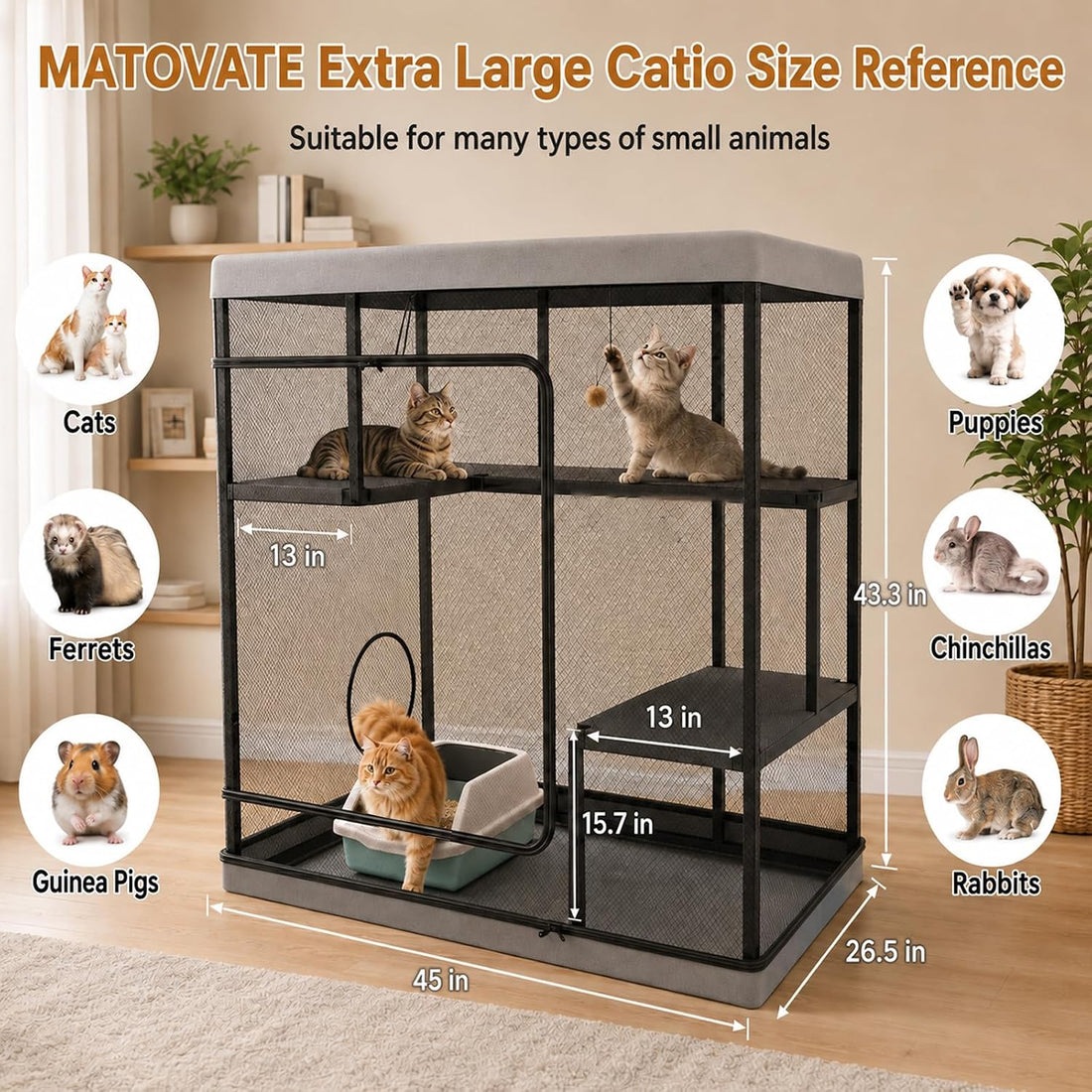 Extra Large Catio Outdoor Cat Enclosure Cat Cage 45"× 26.5" × 43.3"