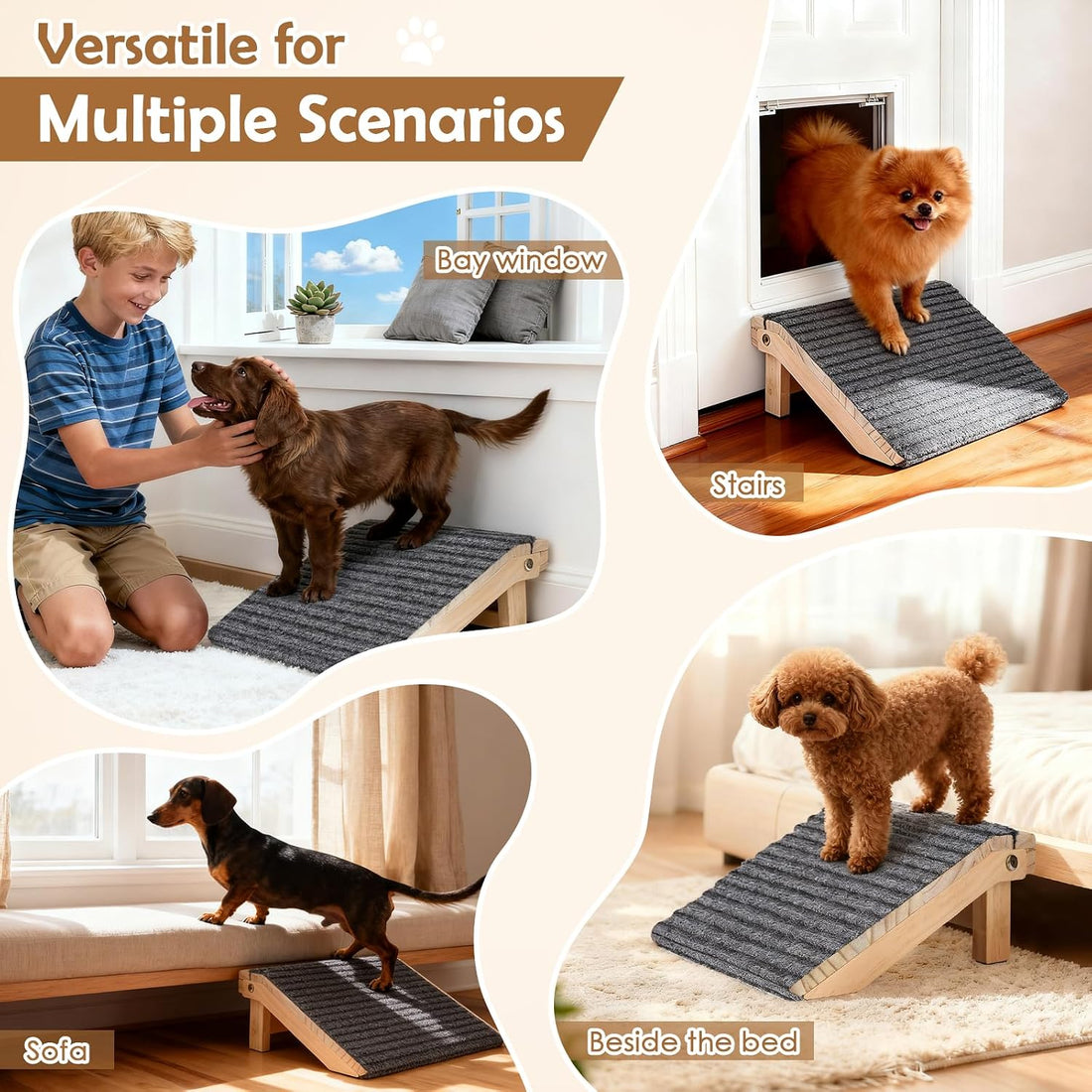 Foldable Wooden Dog Stairs, Slope for Senior & Joint-Sensitive Dogs
