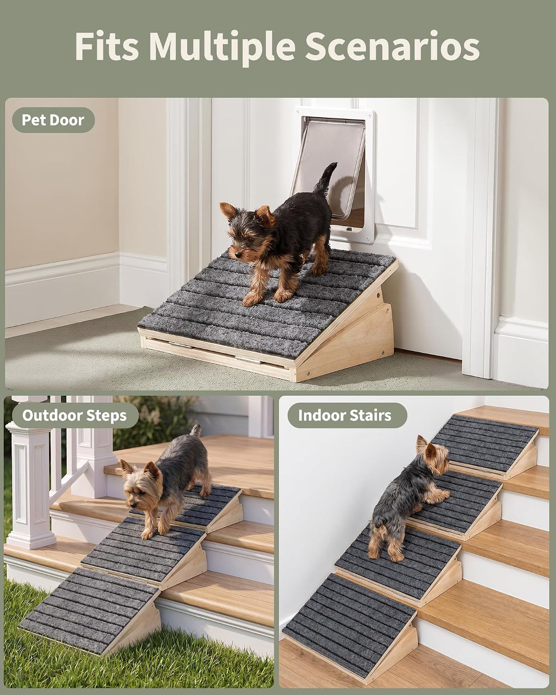 Dog Ramp for Stairs Adjustable, Non-Slip Wooden Pet Steps
