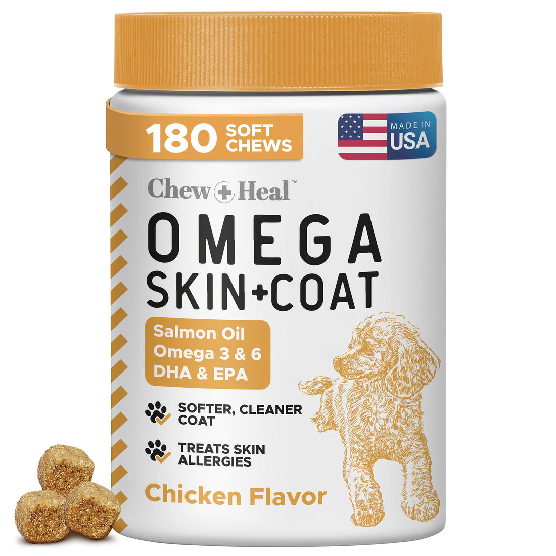 Omega 3 Fish Oil for Dogs - 180 Soft Chews - Itch Relief