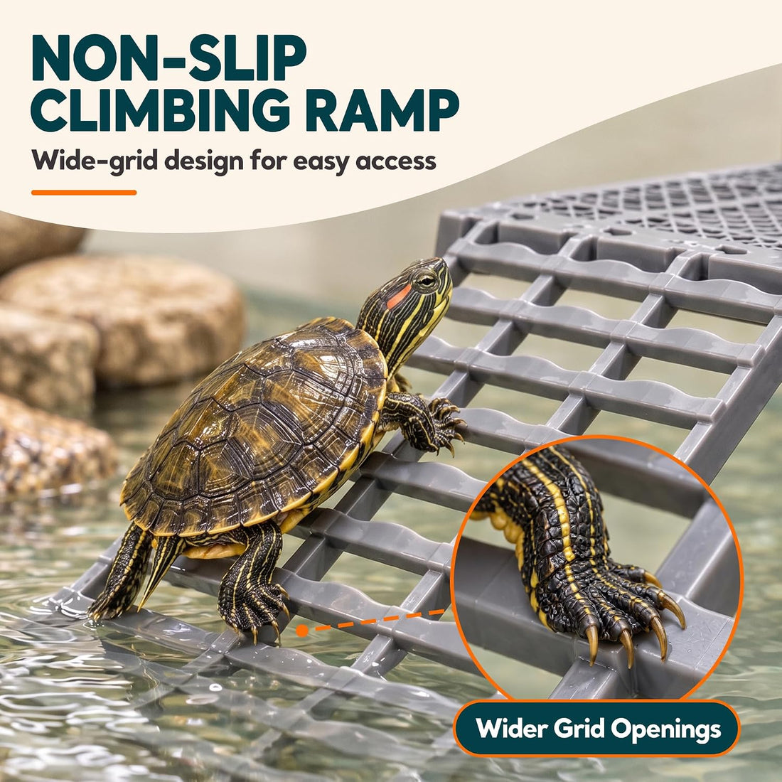 Upgraded Hanging Turtle Basking Platform with Ramp & Built-in Feeding