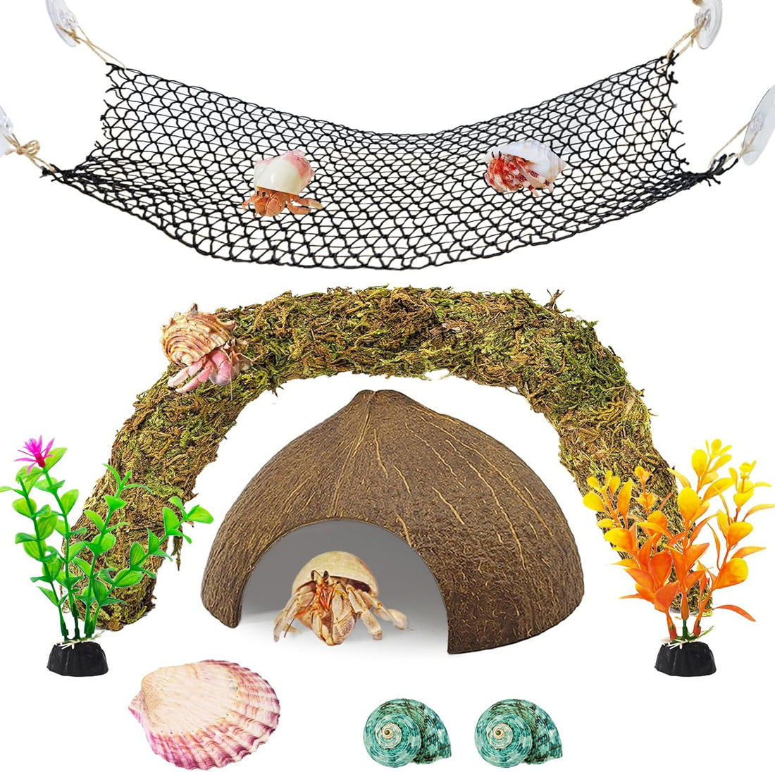 8PCS Hermit Crab Accessories Climbing Toys Hammock & Coconut Shell