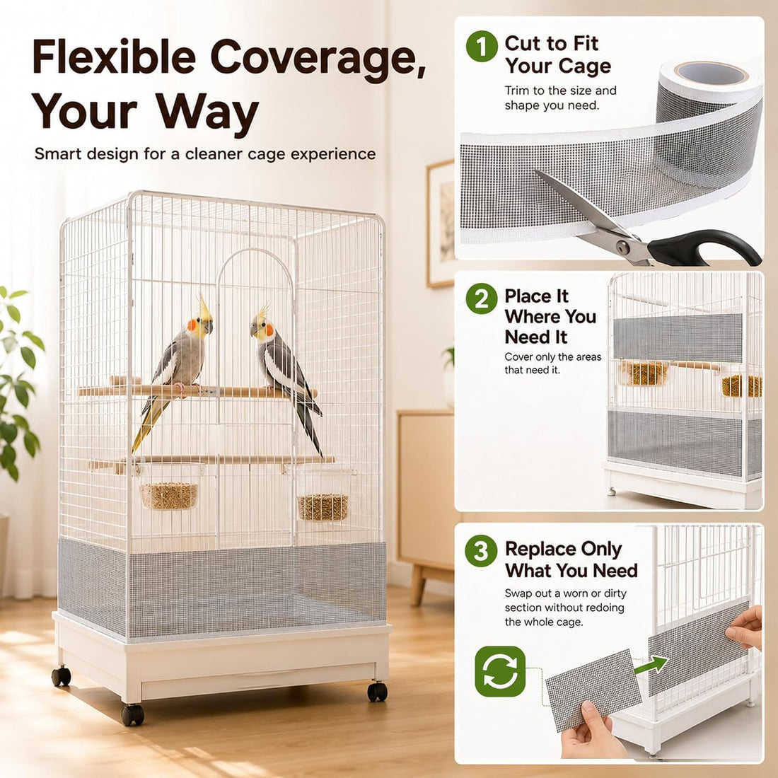 Bird Cage Seed Catcher Guard Self-Adhesive Mesh Roll, 16.4 ft x 2.8 in