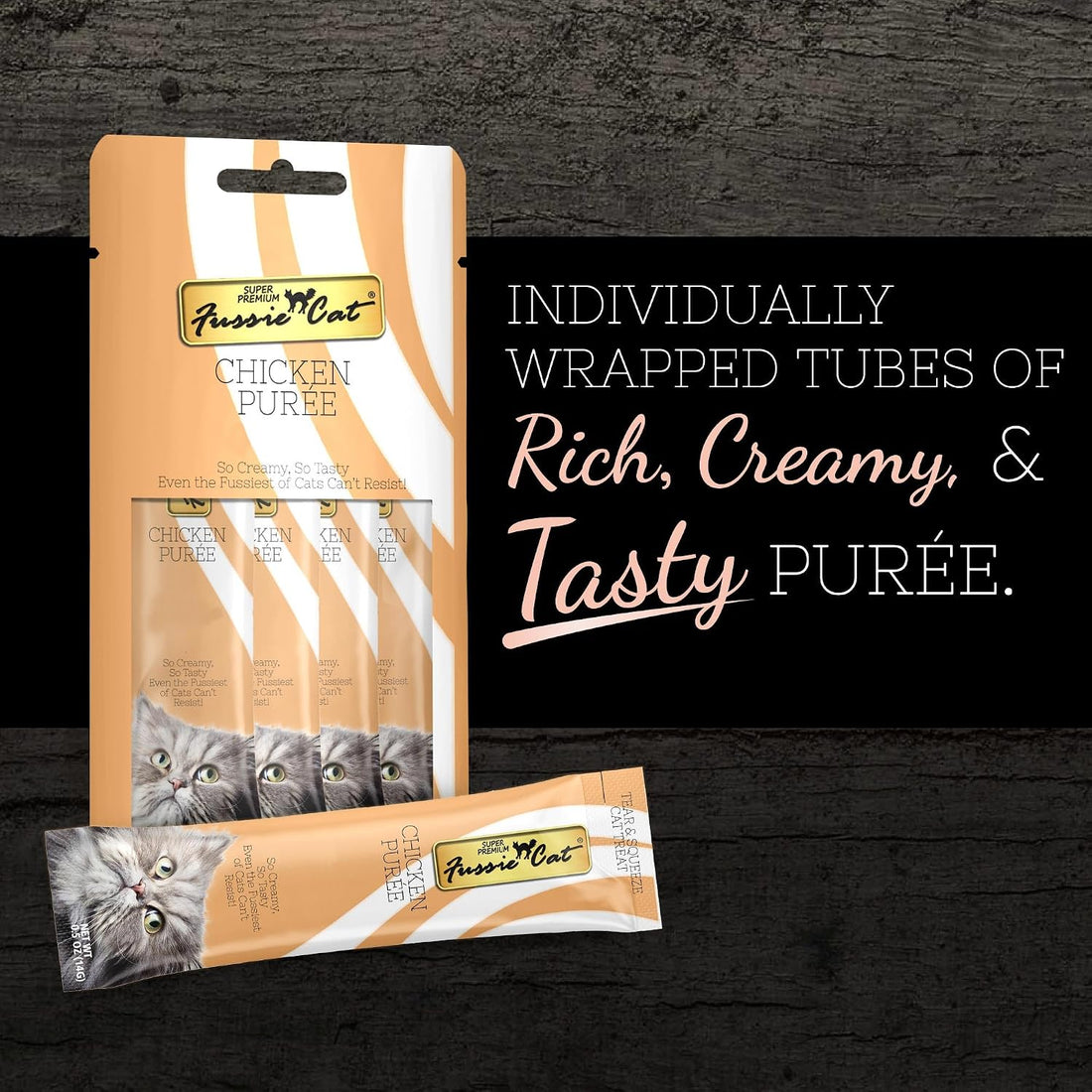 Fussie Cat Chicken & Duck Puree, Lickable Cat Treats, 0.5oz x4