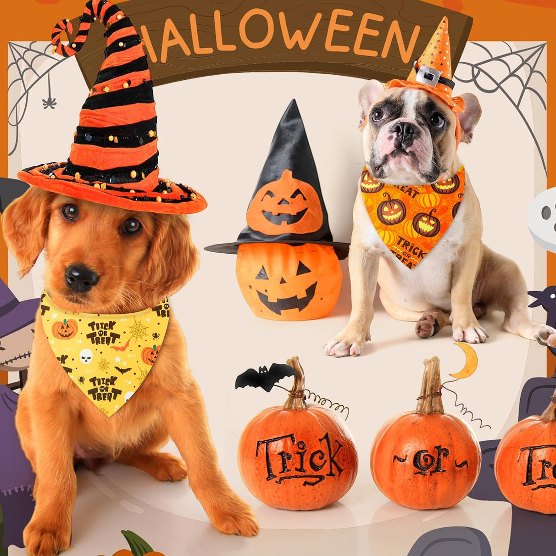 Weewooday 50 Pcs Halloween Dog Bandanas Bulk
