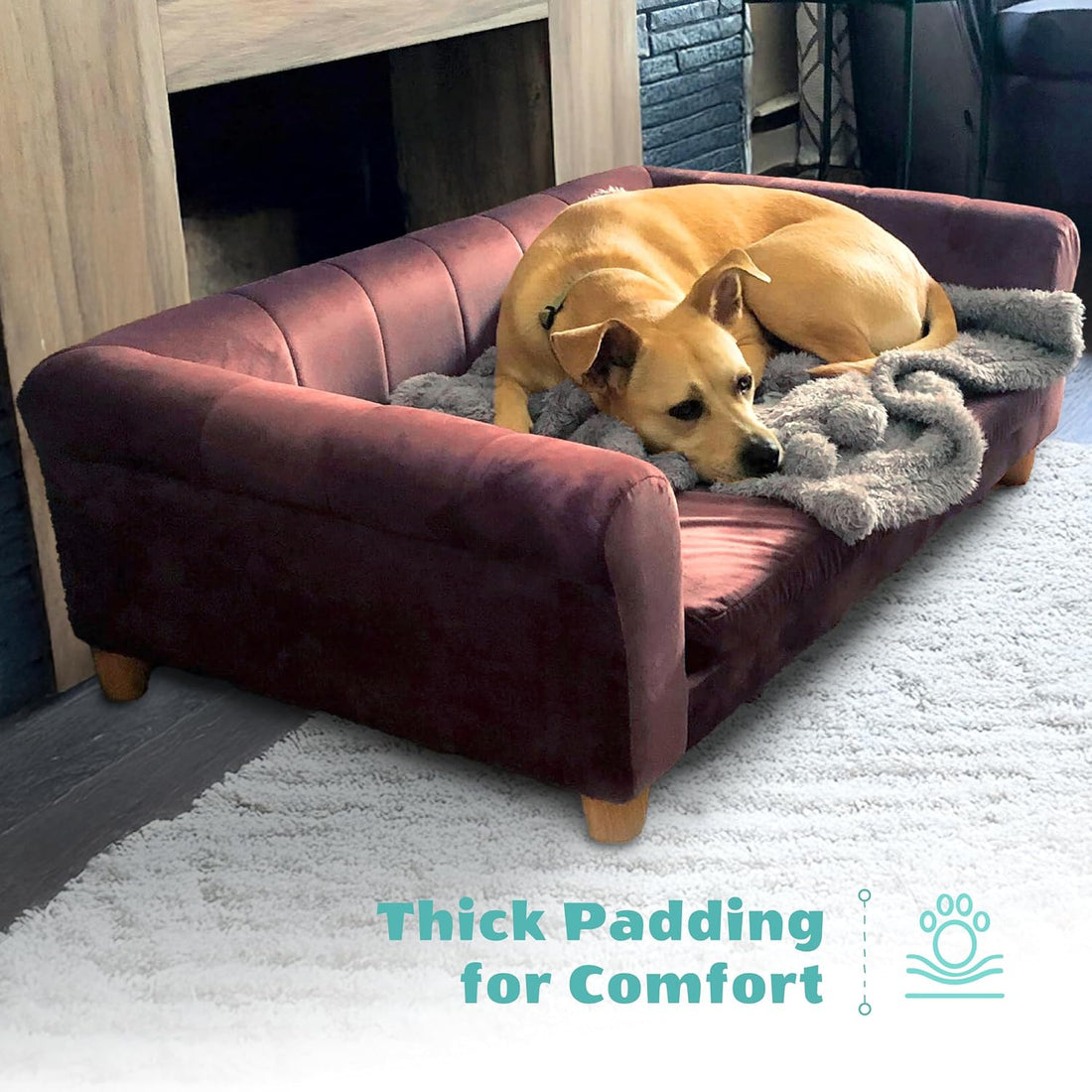 CRITTER SITTERS 42-in. Elegant Brown Faux-Velvet Rectangular Dog Sofa