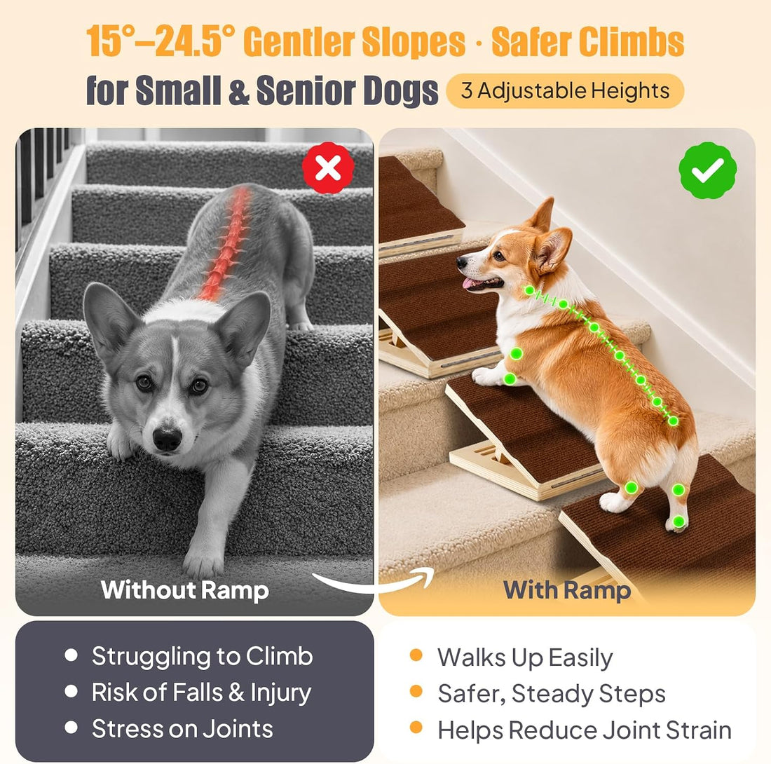 Adjustable Dog Ramp for Stairs, Non-Slip Pet Steps for Small Dogs