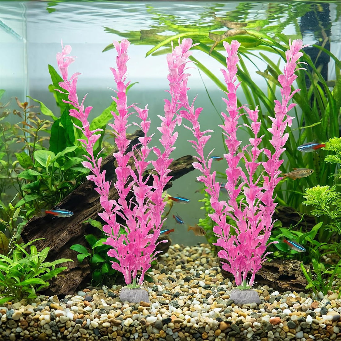 2Pcs Silk Aquarium Plants 13" Cyan Silk Plants for Fish Tank Goldfish