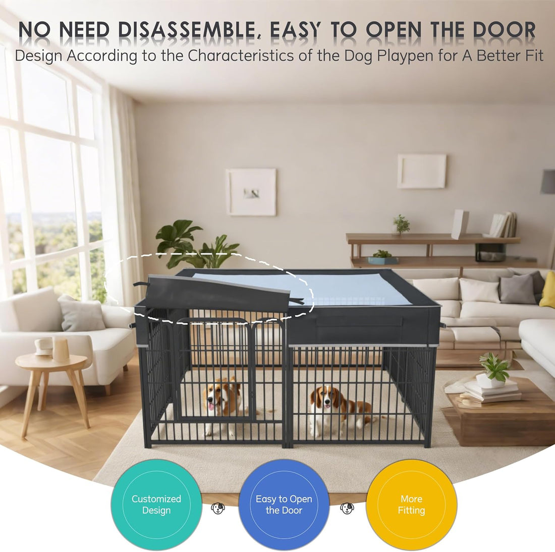 Dog Playpen Cover Reinforced with Waterproof Sunshade Curtain