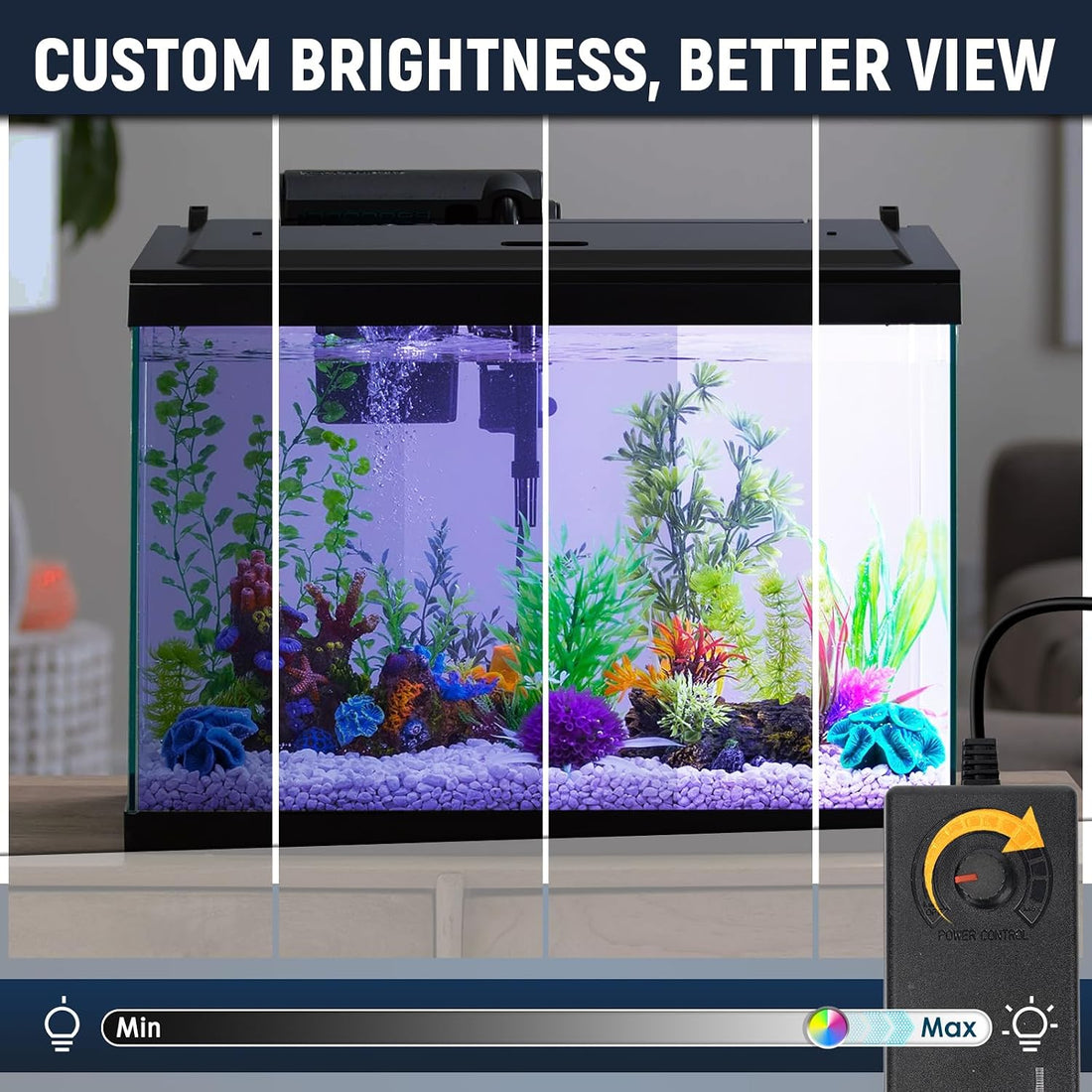 LED Aquarium Hood, Colored Lights, Fits 24" Framed Aquariums, Black