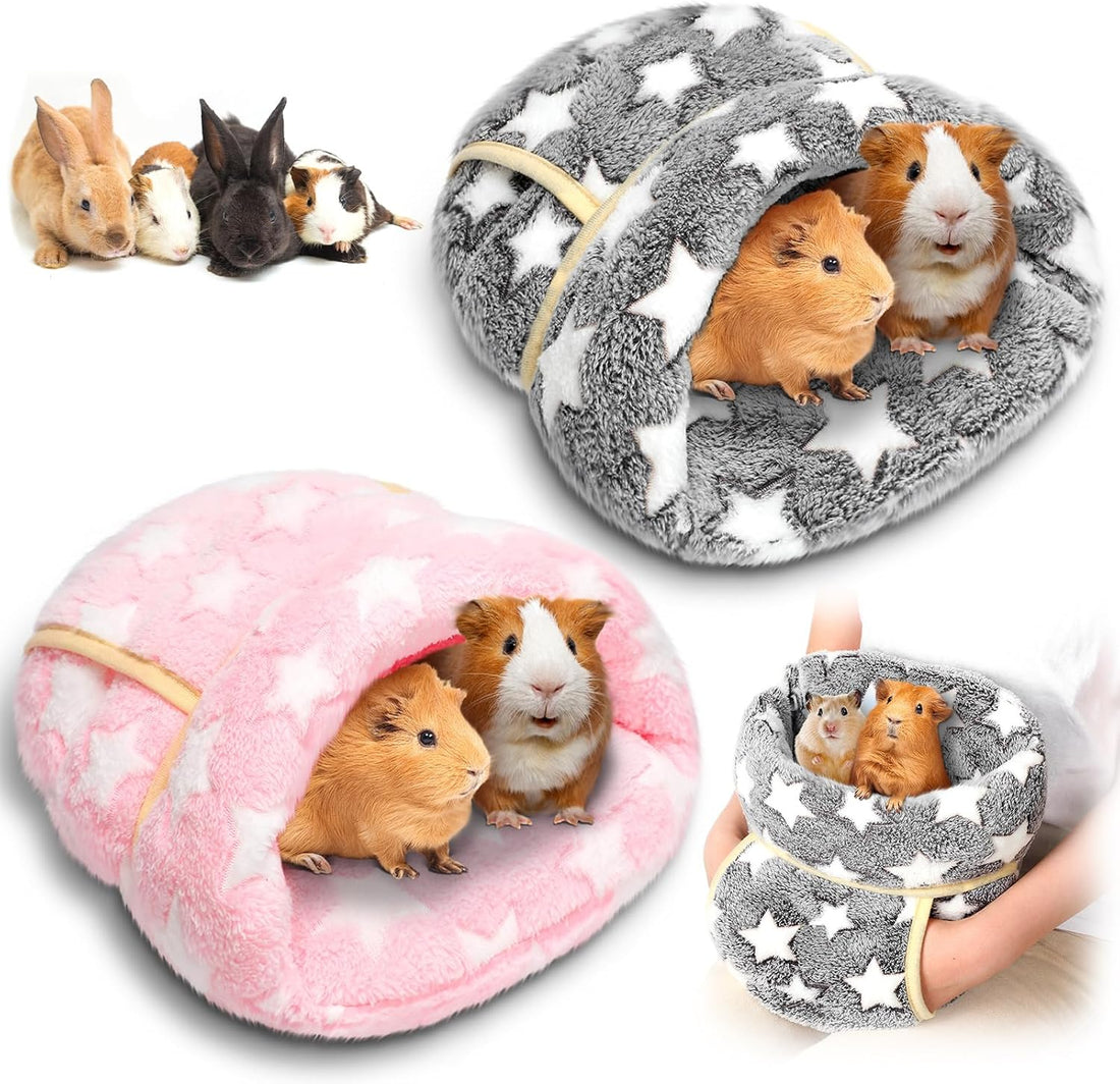 Wenqik 2 Pcs Guinea Pig Fleece Hideouts, Blue, Khaki, Star
