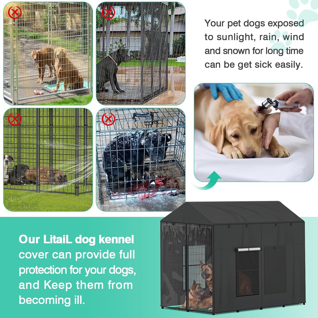 LitaiL Outdoor Dog Kennel Cover for Dog Cages 8'D x 4'W x 6'H Full
