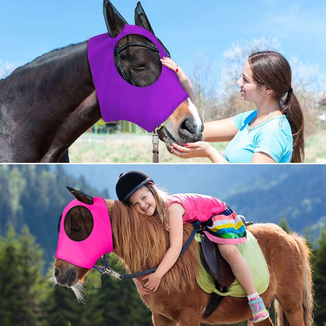 Weewooday 2 Pcs Mesh Horse Fly Mask with Ears, M