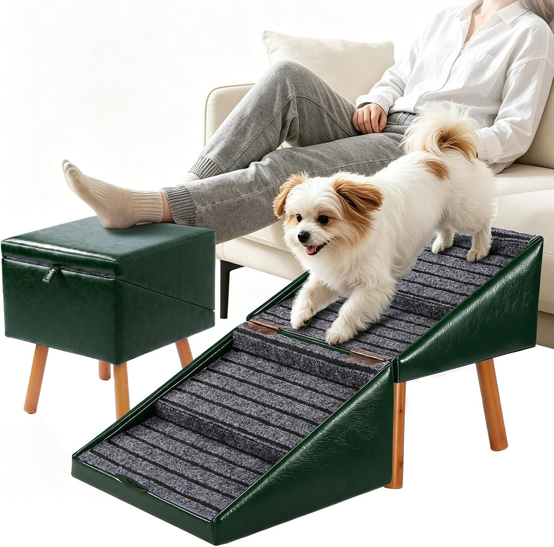 Dog Stairs for Small Dogs, 2-in-1 Dog Safety Ramp and Ottoman